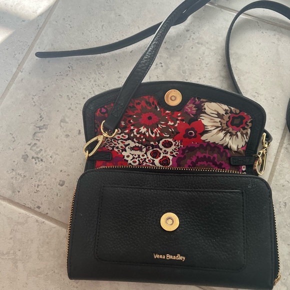 Like New Vera Bradley Black 100% Leather Crossbody Bag with Gold Accents - Picture 5 of 6